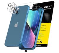 NEW'C 3 x Protector Pantalla para iPhone 13 (6,1 Pulgadas) y 3 x Protector de Lente de Cámara - Cristal Templado + Tapón Antipolvo - Ultra Resistente - Sin Burbujas - Dureza 9H