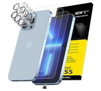 NEW'C 3 x Protector Pantalla para iPhone 13 Pro (6,1 Pulgadas) y 3 x Protector de Lente de Cámara - Cristal Templado + Tapón Antipolvo - Ultra Resistente - Sin Burbujas - Dureza 9H