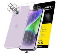 NEW'C 3 x Protector Pantalla para iPhone 14 (6,1 Pulgadas) y 3 x Protector de Lente de Cámara - Cristal Templado + Tapón Antipolvo - Ultra Resistente - Sin Burbujas - Dureza 9H