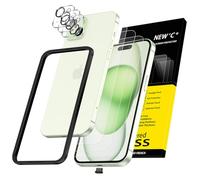 NEW'C 3 x Protector Pantalla para iPhone 15 Plus (6,7 Pulgadas) y 3 x Protector de Lente de Cámara - Cristal Templado + Tapón Antipolvo - Herramienta de instalación fácil incluida