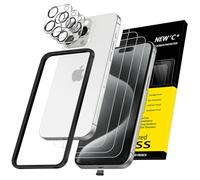 NEW'C 3 x Protector Pantalla para iPhone 15 Pro (6,1 Pulgadas) y 3 x Protector de Lente de Cámara - Cristal Templado + Tapón Antipolvo - Herramienta de instalación fácil incluida