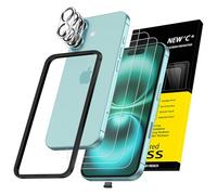 NEW'C 3 x Protector Pantalla para iPhone 16 (6,1 Pulgadas) y 3 x Protector de Lente de Cámara - Cristal Templado + Tapón Antipolvo - Herramienta de instalación fácil incluida