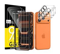NEW'C 3 x Protector Pantalla para iPhone 17 Pro Max (6,9 Pulgadas) y 3 x Protector Pantalla Protector de Lente de Cámara - Cristal Templado -Ultra Resistente- Herramienta de instalación fácil incluida