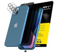 NEW'C 3 x Protector Pantalla privacidad para iPhone 13 (6,1 Pulgadas) y 3 x Protector de Lente de Cámara+ Tapón Antipolvo- Ángulo de Confidencialidad Mejorado de 28 Grados