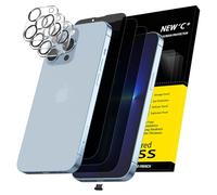 NEW'C 3 x Protector Pantalla privacidad para iPhone 13 Pro (6,1 Pulgadas) y 3 x Protector de Lente de Cámara+ Tapón Antipolvo- Ángulo de Confidencialidad Mejorado de 28 Grados