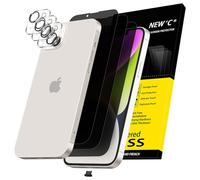 NEW'C 3 x Protector Pantalla privacidad para iPhone 14 Plus (6,7 Pulgadas) y 3 x Protector de Lente de Cámara + Tapón Antipolvo- Ángulo de Confidencialidad Mejorado de 28 Grados