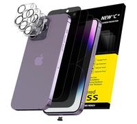 NEW'C 3 x Protector Pantalla privacidad para iPhone 14 Pro (6,1 Pulgadas) y 3 x Protector de Lente de Cámara+ Tapón Antipolvo- Ángulo de Confidencialidad Mejorado de 28 Grados