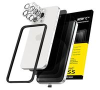 NEW'C 3 x Protector Pantalla privacidad para iPhone 15 Pro Max (6,7") y 3 x Protector de Lente de Cámara + Tapón Antipolvo-Ángulo de Privacidad 28 Grados - Herramienta de instalación fácil