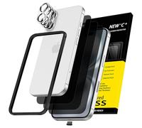 NEW'C 3 x Protector Pantalla privacidad para iPhone 16 (6,1") y 3 x Protector de Lente de Cámara + Tapón Antipolvo - Ángulo de Privacidad 28 Grados - Herramienta de instalación fácil