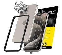NEW'C 3x Protector Pantalla para iPhone 15 Pro Max (6,7 Pulgadas) y 3x Protector de Lente de Cámara -Cristal Templado + Tapón Antipolvo-Herramienta de instalación fácil incluida