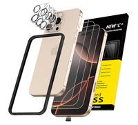 NEW'C 3x Protector Pantalla para iPhone 16 Pro Max (6,9 Pulgadas) y 3x Protector de Lente de Cámara - Cristal Templado + Tapón Antipolvo-Herramienta de instalación fácil incluida