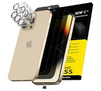 NEW'C 3x Protector Pantalla privacidad para iPhone 14 Pro Max (6,7 Pulgadas) y 3x Protector de Lente de Cámara+ Tapón Antipolvo- Ángulo de Confidencialidad Mejorado de 28 Grados