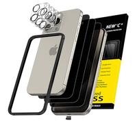 NEW'C 3x Protector Pantalla privacidad para iPhone 15 Pro (6,1") y 3x Protector de Lente de Cámar+ Tapón Antipolvo-Ángulo de Privacidad 28 Grados- Herramienta de instalación fácil