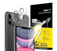 NEW'C 4 Pack, 2 x Protector Pantalla para iPhone 11 y 2 x Protector de Lente de Cámara - Cristal Templado - Anti-Rayaduras - Ultra Resistente - Cristal Dureza 9H