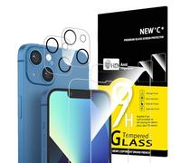 NEW'C 4 Pack, 2 x Protector Pantalla para iPhone 13 (6,1 Pulgadas), y 2 x protector de cámara trasera, antiarañazos, sin burbujas de aire, ultra resistente, dureza 9H Glass