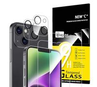 NEW'C 4 Pack, 2 x Protector Pantalla para iPhone 14 (6,1 Pulgadas) y 2 x Protector de Lente de Cámara - Cristal Templado - Anti-Rayaduras - Ultra Resistente - Cristal Dureza 9H