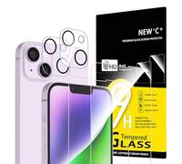NEW'C [4 Pack], 2 x Protector Pantalla para iPhone 14 Plus (6,7") y 2 x Protector Pantalla Protector de Lente de Cámara - Cristal Templado - Anti-Rayaduras - Ultra Resistente - Cristal Dureza 9H