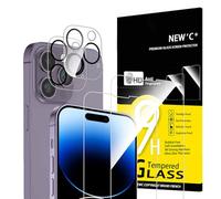 NEW'C 4 Pack, 2 x Protector Pantalla para iPhone 14 Pro (6,1 Pulgadas) y 2 x Protector Pantalla Protector de Lente de Cámara - Cristal Templado - Anti-Rayaduras- Ultra Resistente - Cristal Dureza 9H