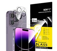 NEW'C 4 Pack, 2 x Protector Pantalla para iPhone 14 Pro Max y 2 x Protector Pantalla Protector de Lente de Cámara - Cristal Templado - Anti-Rayaduras - Ultra Resistente - Cristal Dureza 9H