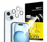 NEW'C 4 Pack, 2 x Protector Pantalla para iPhone 15 Plus (6,7") y 2 x Protector Pantalla Protector de Lente de Cámara - Cristal Templado - Libre de Burbujas - Ultra Resistente - Cristal Dureza 9H