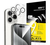 NEW'C 4 Pack, 2 x Protector Pantalla para iPhone 15 Pro (6,1") y 2 x Protector de Lente de Cámara - Cristal Templado - Libre de Burbujas - Ultra Resistente - Cristal Dureza 9H