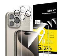 NEW'C 4 Pack, 2 x Protector Pantalla para iPhone 15 Pro Max (6,7 Pulgadas) y 2 x Protector Pantalla Protector de Lente de Cámara - Cristal Templado - Ultra Resistente - Cristal Dureza 9H