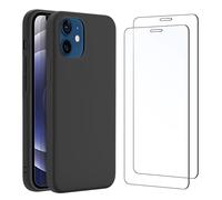 NEW'C Funda para iPhone 12 Mini Carcasa Silicona Negra y 2X Protector de Pantalla para iPhone 12 Mini Cristal Templado - Antiarañazos