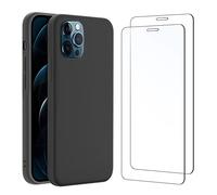 NEW'C Funda para iPhone 12 Pro MAX Carcasa Silicona Negra y 2X Protector de Pantalla para iPhone 12 Pro MAX Cristal Templado - Antiarañazos