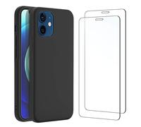 NEW'C Funda para iPhone 12 y iPhone 12 Pro Carcasa Silicona Negra y 2X Protector de Pantalla para iPhone 12 y iPhone 12 Pro Cristal Templado - Antiarañazos
