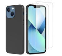 NEW'C Funda para iPhone 13 Mini (5,4 Pulgadas) Carcasa Silicona Negra y 2X Protector de Pantalla para iPhone 13 Mini (5,4 Pulgadas) Cristal Templado - Antiarañazos