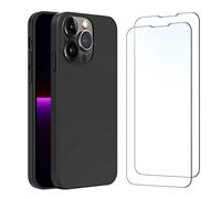 NEW'C Funda para iPhone 13 Pro (6,1 Pulgadas) Carcasa Silicona Negra y 2X Protector de Pantalla para iPhone 13 Pro (6,1 Pulgadas) Cristal Templado - Antiarañazos