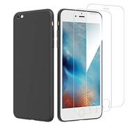 NEW'C Funda para iPhone 6 Plus, iPhone 6s Plus (5,5 Pulgadas) Carcasa Silicona Negra y 2X Protector de Pantalla para iPhone 6 Plus, iPhone 6s Plus (5,5 Pulgadas) Cristal Templado - Antiarañazos