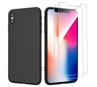 NEW'C Funda para iPhone X, XS Carcasa Silicona Negra y 2X Protector de Pantalla para iPhone X, XS Cristal Templado - Antiarañazos