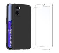 NEW'C Funda para OPPO A57 4G Carcasa Silicona Negra y 2X Protector de Pantalla para OPPO A57 4G Cristal Templado - Antiarañazos