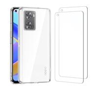 NEW'C Funda para OPPO A76,OPPO A96 4G,OPPO A36 Carcasa Silicona Transparente Alta y 2X Protector de Pantalla para OPPO A76,OPPO A96 4G,OPPO A36 Cristal Templado - Antiarañazos