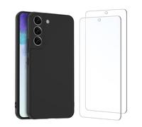 NEW'C Funda para Samsung Galaxy S21 FE 5G Carcasa Silicona Negra y 2X Protector de Pantalla para Samsung Galaxy S21 FE 5G Cristal Templado - Antiarañazos