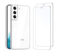 NEW'C Funda para Samsung Galaxy S22 5G Carcasa Silicona Transparente Alta y 2X Protector de Pantalla de Cristal Templado - Antiarañazos