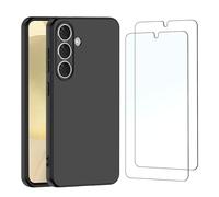 NEW'C Funda para Samsung Galaxy S24 5G Carcasa Silicona Negra y 2X Protector de Pantalla para Samsung Galaxy S24 5G Cristal Templado - Antiarañazos
