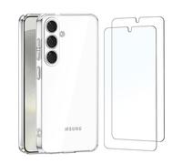 NEW'C Funda para Samsung Galaxy S24+ (S24 Plus) 5G con Cristal Templado | Funda transparente 2 protectores de pantalla, 6,7 pulgadas, a prueba de golpes, delgada, resistente a los arañazos