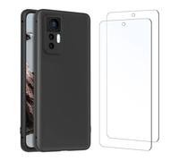 NEW'C Funda para Xiaomi 12T Carcasa Silicona Negra y 2X Protector de Pantalla para Xiaomi 12T Cristal Templado - Antiarañazos