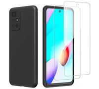 NEW'C Funda para Xiaomi Redmi 10 Carcasa Silicona Negra y 2 x Protector de Pantalla para Xiaomi Redmi 10 Cristal Templado - Antiarañazos