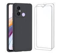 NEW'C Funda para Xiaomi Redmi 12C Carcasa Silicona Negra y 2X Protector de Pantalla para Xiaomi Redmi 12C Cristal Templado