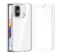 NEW'C Funda para Xiaomi Redmi 12C Carcasa Silicona Transparente Alta y 2X Protector de Pantalla para Xiaomi Redmi 12C Cristal Templado