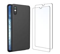 NEW'C Funda para Xiaomi Redmi 9A Carcasa Silicona Negra y 2X Protector de Pantalla para Xiaomi Redmi 9A Cristal Templado - Antiarañazos