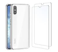 NEW'C Funda para Xiaomi Redmi 9A Carcasa Silicona Transparente Alta y 2X Protector de Pantalla para Xiaomi Redmi 9A Cristal Templado - Antiarañazos