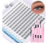 Newcally Kit de extensión de pestañas naturales en racimo de pestañas - Wispy C Curl pestañas individuales de 9 a 12 mm racimos de pestañas cortas con removedor de pestañas