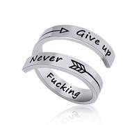 NewChiChi Anillo Inspirador, Anillos de Acero Inoxidable Grabados Keep Going,Joyería de Anillo Ajustable para Hombres y Mujeres