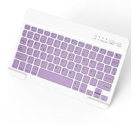 NEWCOO Teclado Bluetooth Español, Teclado Recargable USB-C, Diseño QWERTY Español Ñ Teclado inalámbrico Bluetooth para iPhone de iOS, iPad, iPhone, Samsung, Lenovo, Huawei, Android,Windows,Luz Púrpura