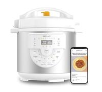 NEWCOOK Olla Programable Newcook Delicious Blanca, Olla a Presión Multifunción Eléctrica con Voz, 15 Funciones, 1000W,6 l, 4 Niv. Presión,Cubeta con recubrimiento cerámico. Accesorio para Freír