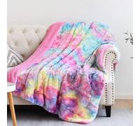 NEWCOSPLAY Manta de Piel sintética súper Suave para sofá, Manta cálida de Sherpa arcoíris Oscuro para sofá Cama (Arco Iris Oscuro, Manta (40 x 50 Pulgadas)